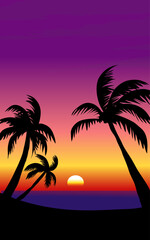 Wall Mural - Coconut trees in silhouette on sunset. 