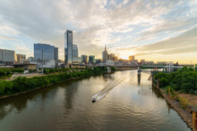 Cumberland River In Downtown Nashville At Sunset