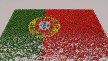 Portuguese Flag Formed From A Crowd Of People. Banner Of Portugal On White.