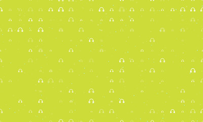 Poster - Seamless background pattern of evenly spaced white headphones symbols of different sizes and opacity. Vector illustration on lime background with stars