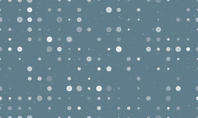 Poster - Seamless background pattern of evenly spaced white gramophone record symbols of different sizes and opacity. Vector illustration on blue grey background with stars