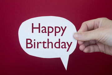 Poster - Speech bubble in front of colored background with Happy Birthday text.