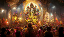 AI Generated Photos Of A Large Pandal For Durga Puja In Kolkata, India For The Occasion Of The Hindu Festival Of Dasara/Dussehra
