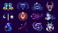 Twelve Neon Zodiac Signs Collection