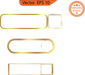Wall Mural - Set of empty glass gold buttons and sliders, web icons of different forms. Gradient mesh. Button set color gold glossy. Vector illustration 