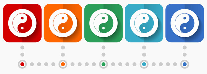 Poster - Ying yang vector icons, infographic template, set of flat design symbols in 5 color options