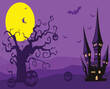 old castle halloween background, old tree and pumpkin jak o lantern.eps