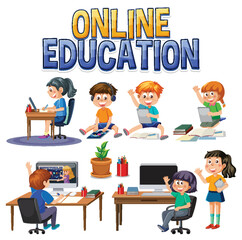 Canvas Print - Online education with cartoon character