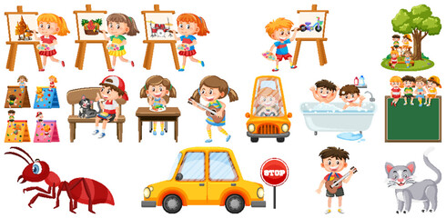 Sticker - Set of cute kids and objects