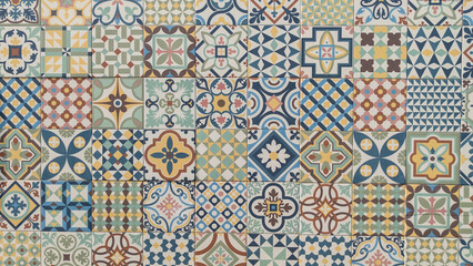 ceramic tiles style seamless colorful patchwork from Azulejo tile from Portuguese classic Spain decor background