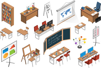 Wall Mural - Classroom Interior Icons Collection
