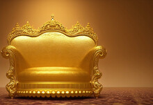 3d Graphic Illustration Of Empty Golden Royal King Throne
