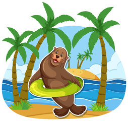 Sticker - Sea lion cartoon character at the beach