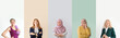 © Pixel-Shot - Group of happy mature women on color background. Concept of ageing and menopause