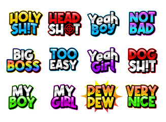 text emotes collection. can be used for twitch, youtube, Discord, and others. graphic conversation text elements illustration set