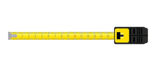 Vector illustration yellow measuring roulette isolated on white background top view. Construction tool. Tape measure icon, symbol