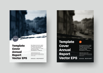 Poster - Vector cover template for report, book, brochure or flyer with grunge elements and place for photo. Black and white design for business.