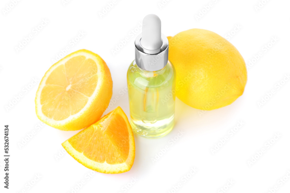 Bottle of citrus serum isolated on white background