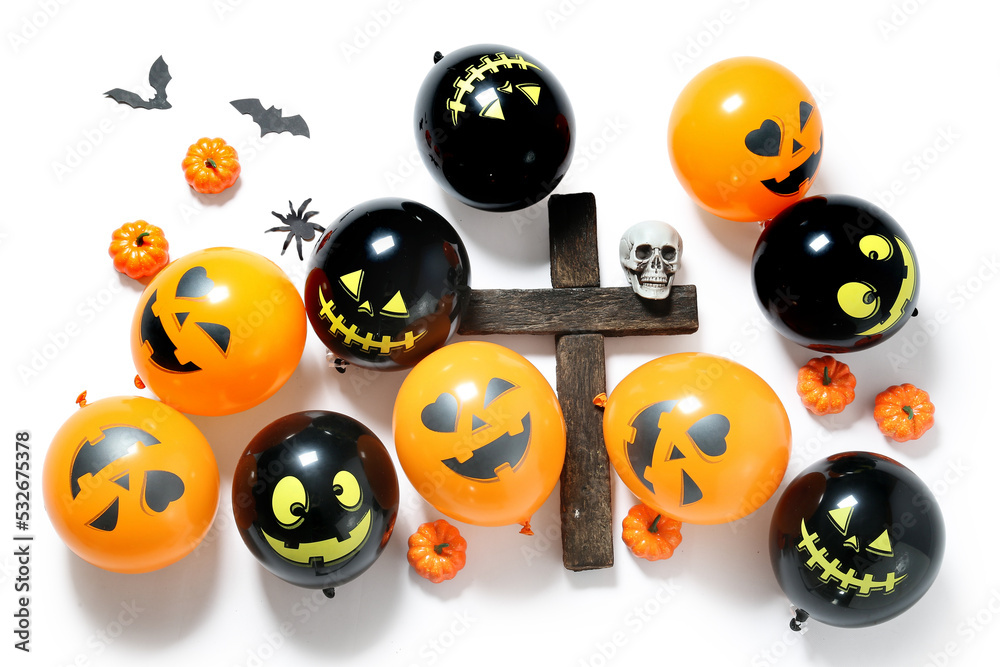 Composition with Halloween decor isolated on white background