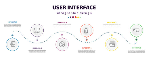 Poster - user interface infographic element with icons and 6 step or option. user interface icons such as left side alignment, abc item chart, right button, spray paint, indent, text in vector. can be used
