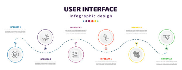 Poster - user interface infographic element with icons and 6 step or option. user interface icons such as layer button, loading process, contact notebook, up and down arrow, crop tool, elections vector. can