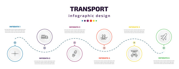 Poster - transport infographic element with icons and 6 step or option. transport icons such as slim, cargo t