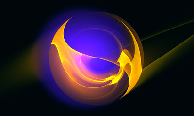 Wall Mural - Vivid 3d sphere with violet blue aureole and yellow shield in far deep black space. Minimal artistic illustration of magic ball. Fictional fantasy great for design, digital projects, cover print.