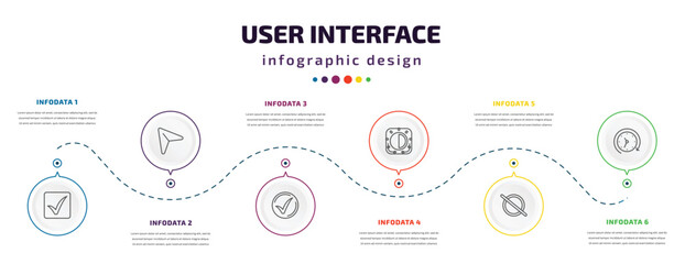 Poster - user interface infographic element with icons and 6 step or option. user interface icons such as che
