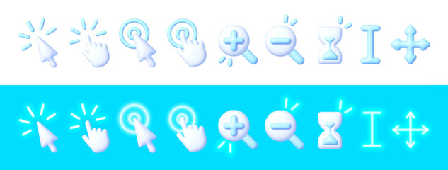 Aufkleber - Pointer click icons 3D vector. Set of clicking cursor 3D, pointing hand clicks. Mouse click cursor collection. Vector illustration