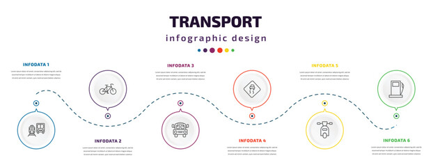 Poster - transport infographic element with icons and 6 step or option. transport icons such as public transp