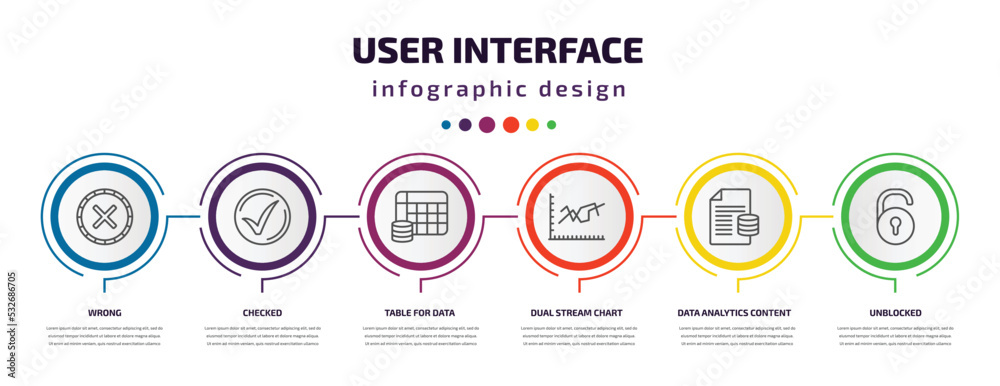user interface infographic template with icons and 6 step or option ...