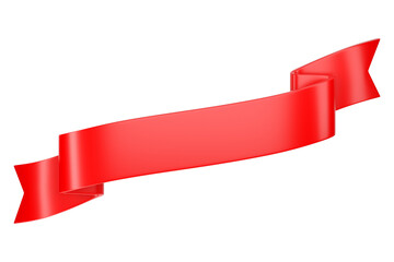 3d label ribbon. Glossy red blank plastic banner for advertisment, promo and decoration elements. High quality isolated render