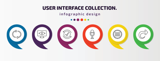 Poster - user interface collection. infographic template with icons and 6 step or option. user interface collection. icons such as reload, vigilance, activated, voice recorder, side menu, forward vector. can