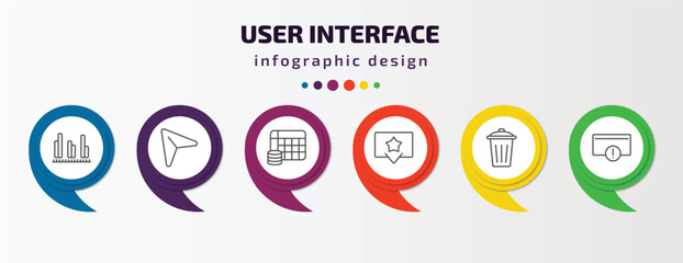 Poster - user interface infographic template with icons and 6 step or option. user interface icons such as data analytics bars, cursor, table for data, favorites button, eliminar, error page vector. can be