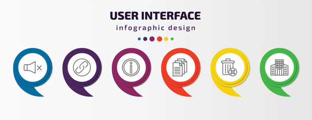 Poster - user interface infographic template with icons and 6 step or option. user interface icons such as sound off, link button, help web button, multiple file, delete round button, offices vector. can be