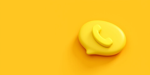 Fototapete - Yellow phone contact 3d icon bubble message creative concept symbol isolated on background with assistance receiver feedback sign or online mobile communication business service telephone web support.