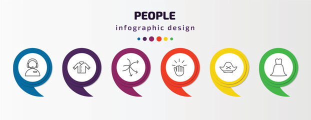 Poster - people infographic template with icons and 6 step or option. people icons such as phone assistance, chef uniform, complex, knocking, pirate head, bride dress vector. can be used for banner, info