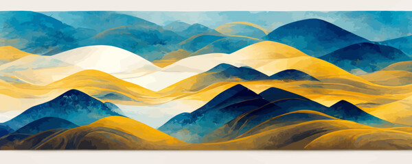 Wall Mural - landscape white background with blue mountains and hills