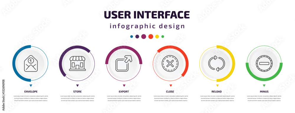 user interface infographic element with icons and 6 step or option ...