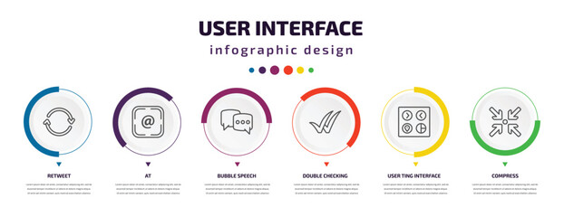 Poster - user interface infographic element with icons and 6 step or option. user interface icons such as retweet, at, bubble speech, double checking, user ting interface, compress vector. can be used for