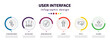 user interface infographic element with icons and 6 step or option. user interface icons such as up and down arrow, abc item chart, round done button, slim up, text in, file inbox vector. can be