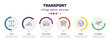 transport infographic element with icons and 6 step or option. transport icons such as chassis, bicycle, recycling truck, prison bus, steering, air transport vector. can be used for banner, info