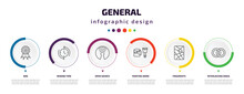 General Infographic Element With Icons And 6 Step Or Option. General Icons Such As Win, Rewind Time, Open Source, Painting Work, Fragments, Interlocking Rings Vector. Can Be Used For Banner, Info