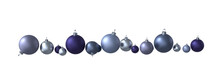 Elegant Banner Horizontal Row Of Matte Purple Blue Silver Christmas Baubles Balls Isolated No Shadow Copy Space - 3d Rendering Illustration