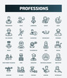 © Farahim - set of 25 special lineal professions icons. outline icons such as programmer, mafia, artist, accountant, driver, maid, thief, baby sitter, postman, musician line icons.