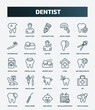 set of 25 special lineal dentist icons. outline icons such as bicuspid, healthy boy, prophylaxis, sick boy, dental floss, clinic, dental hook, aid, baby dental, appointment line icons.