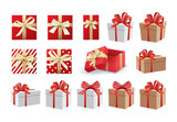 Fototapeta  - Christmas and happy new year gift boxes set on white background.
