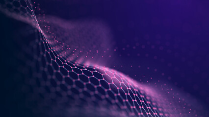 Fototapete - Data exchange. 3D mesh with connecting points and lines. Abstract technology background. 3D rendering.