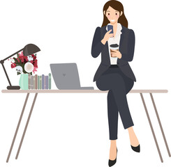 working woman checking her mobile on table in office