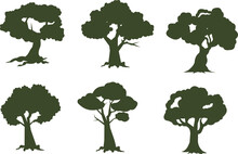  Green Tree With Exposed Roots Isolated Vector Silhouettes